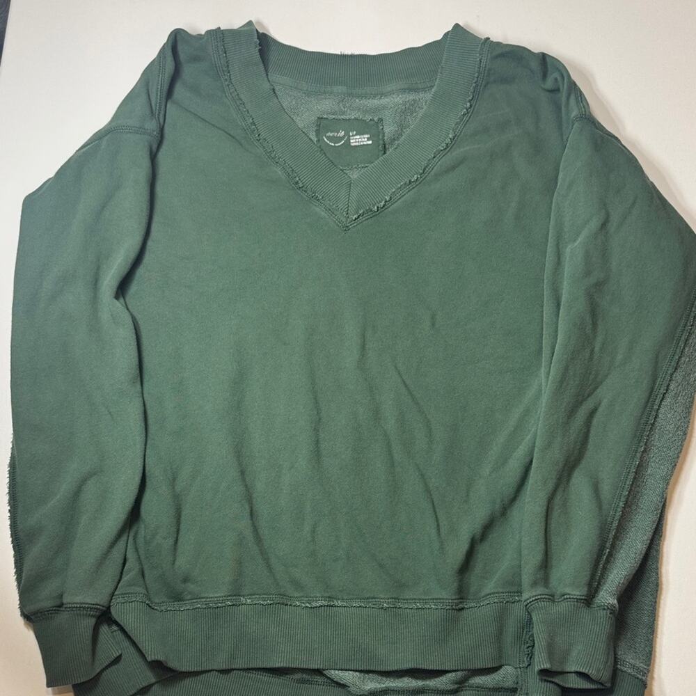aerie Forest Green V-Neck Sweatshirt Size Small
